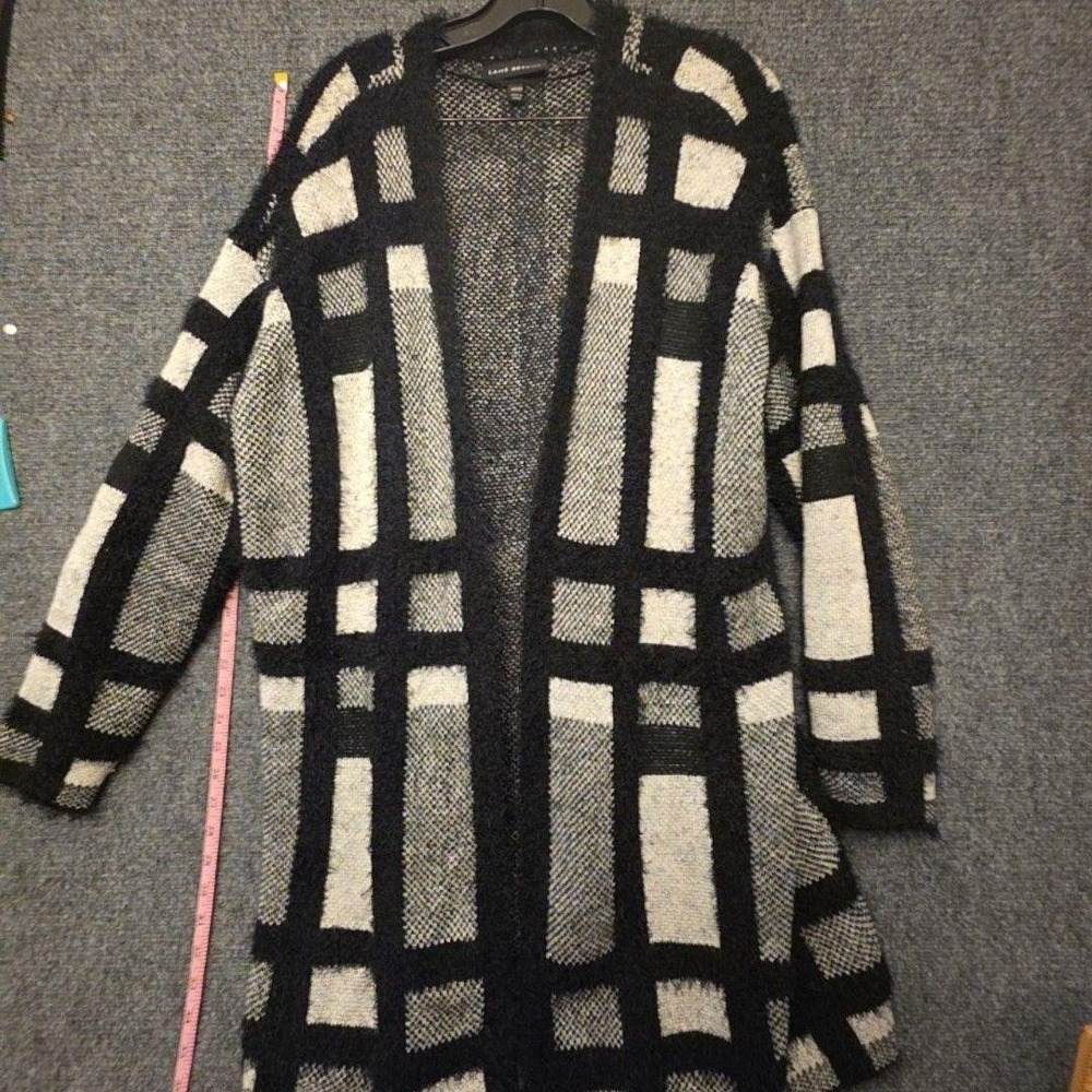 Lane Bryant Cardigan Sweater Womens 18/20 Black Geometric Open Front Duster